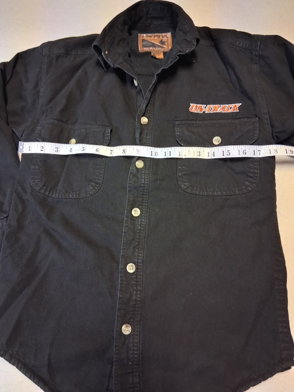 4/20$ ON-TRACK Black Button-Up Work Shirt Jacket With Warm Lining  withChestlogo - Picture 7 of 8